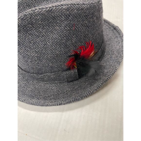 STETSON Gray 100% Pure Wool Fedora Hat Size 7 1/4 with Feather A55 - Picture 2 of 6